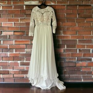Boho Long Sleeve Country Rustic Casual Ethereal Chiffon Wedding Dress 10
